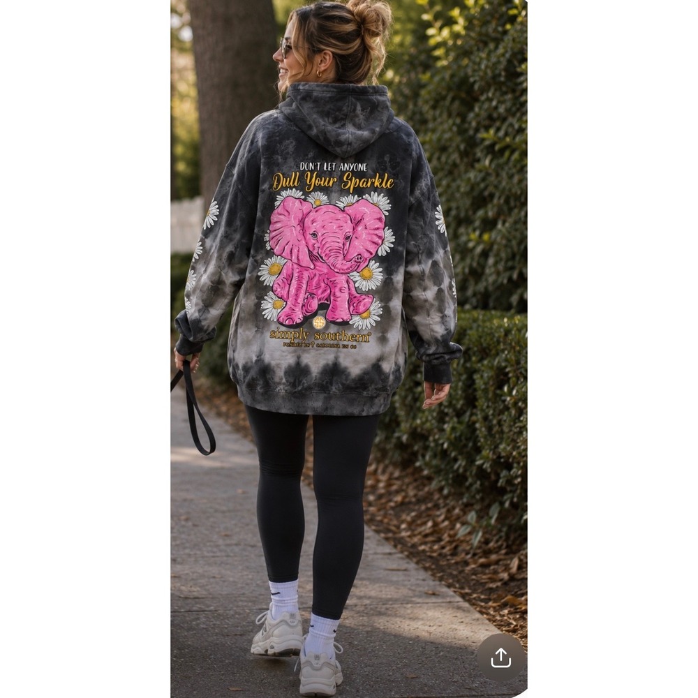 Simply Southern Pink Elephant Tie Dye Hoodie Grey XL Dull Your Sparkle Daisy - Picture 2 of 9